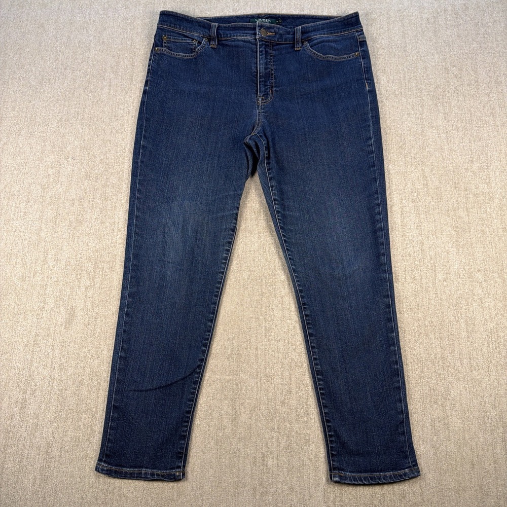 Lauren Ralph Lauren Jeans Womens 12 Dark Wash Blue Straight Leg Ankle Stretch